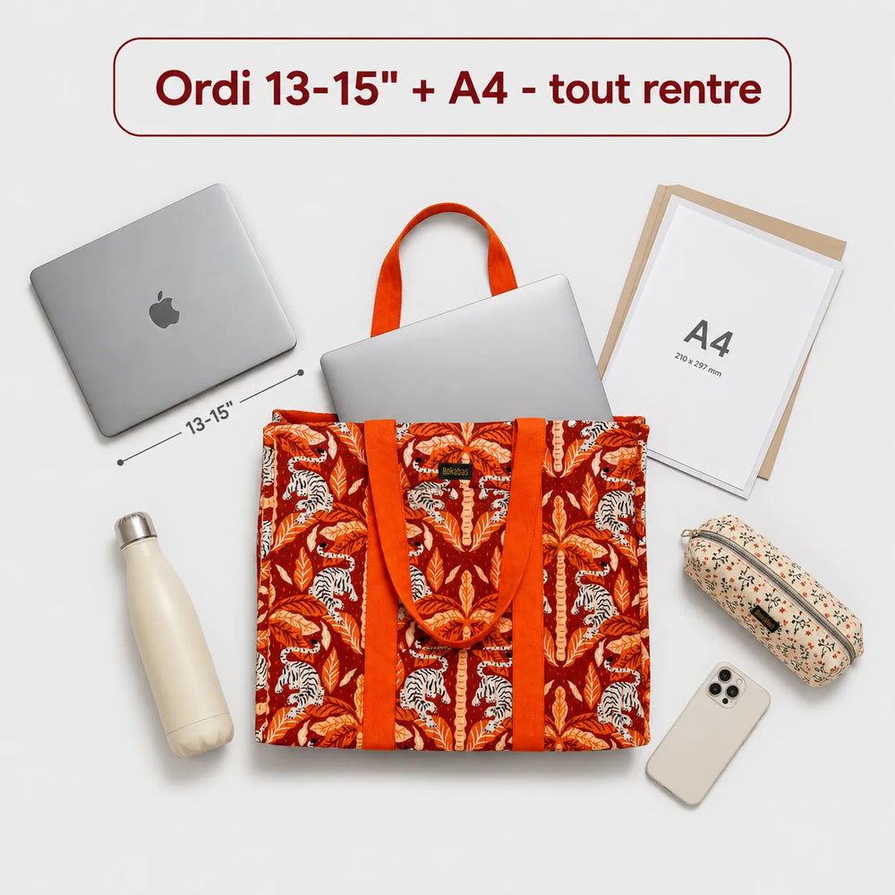 A bolsa tote em tecido acolchoado Leopard castanho