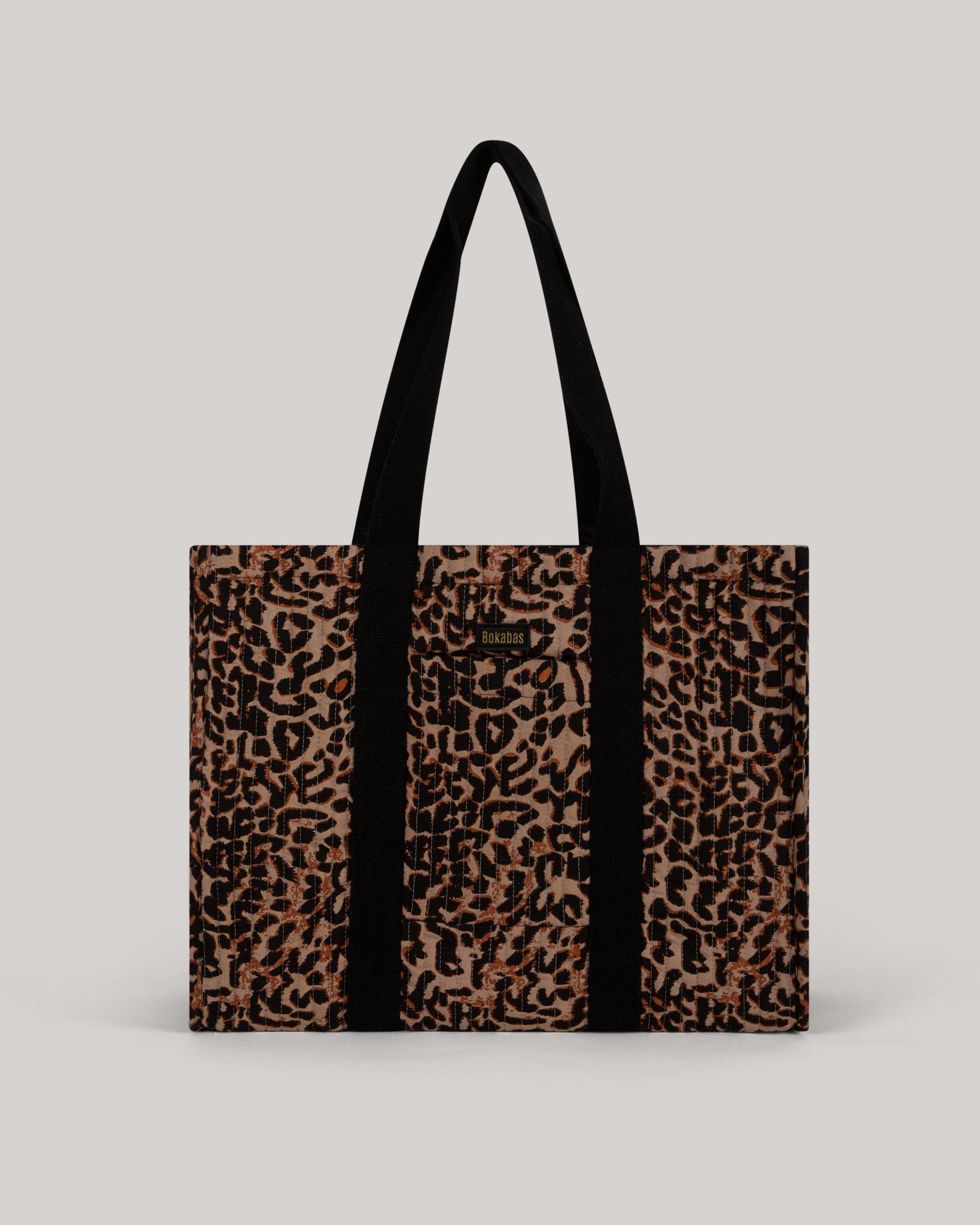 Le sac cabas en tissu matelassé Leopard marron