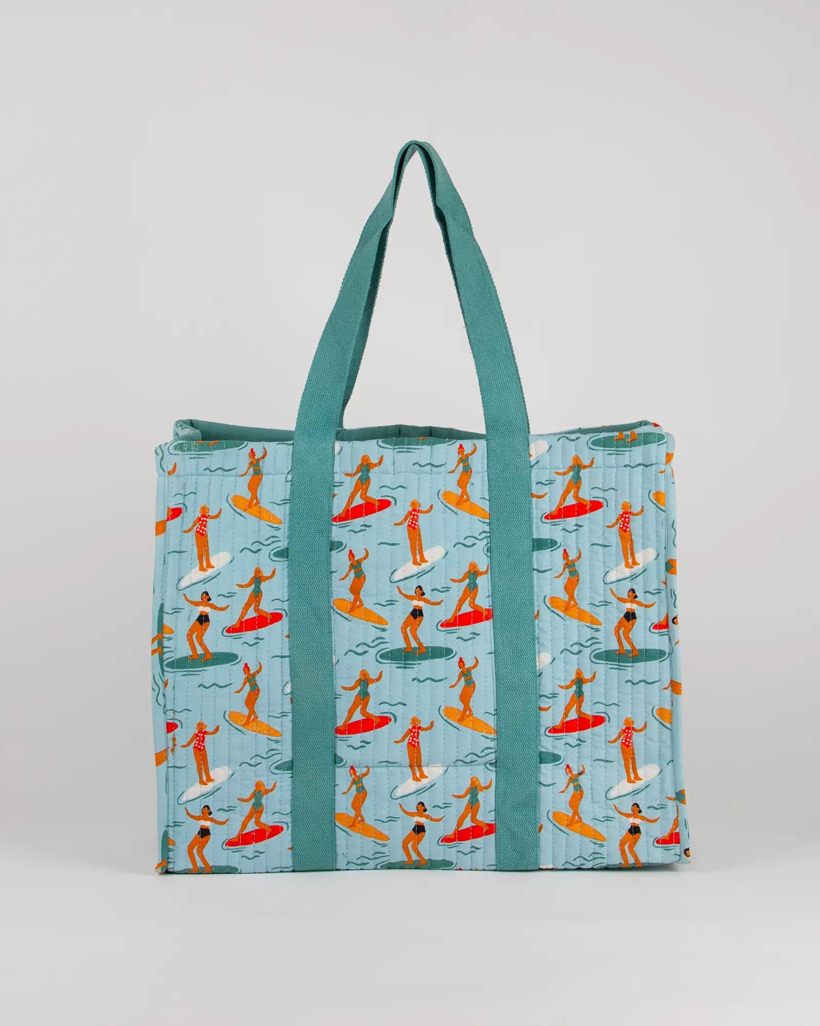 Sac cabas en tissu matelassé Bokabas, imprimé Surf bleu, vue de dos