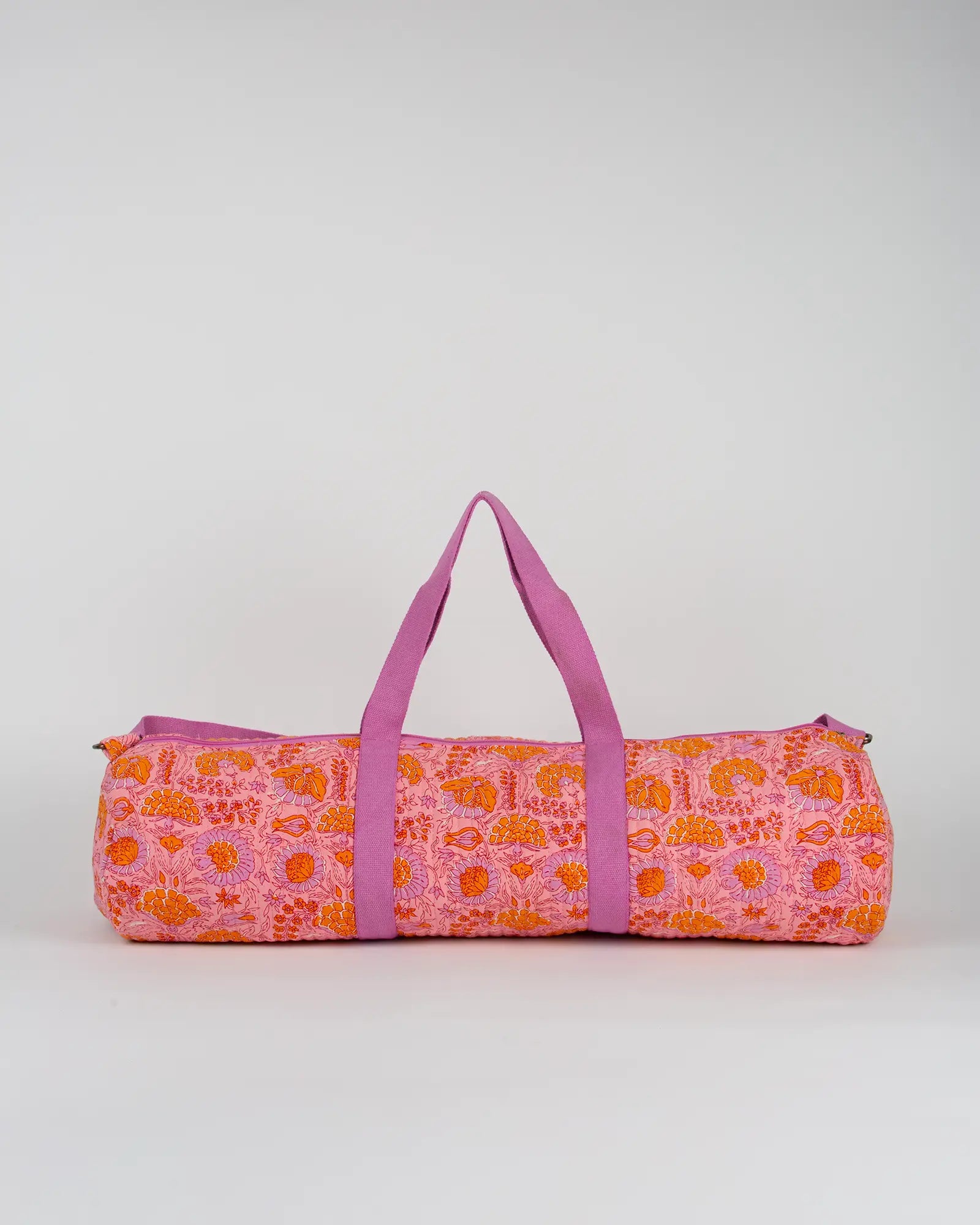 Sac de yoga en tissu matelassé Bokabas, imprimé Marie rose fleuri, vue de dos