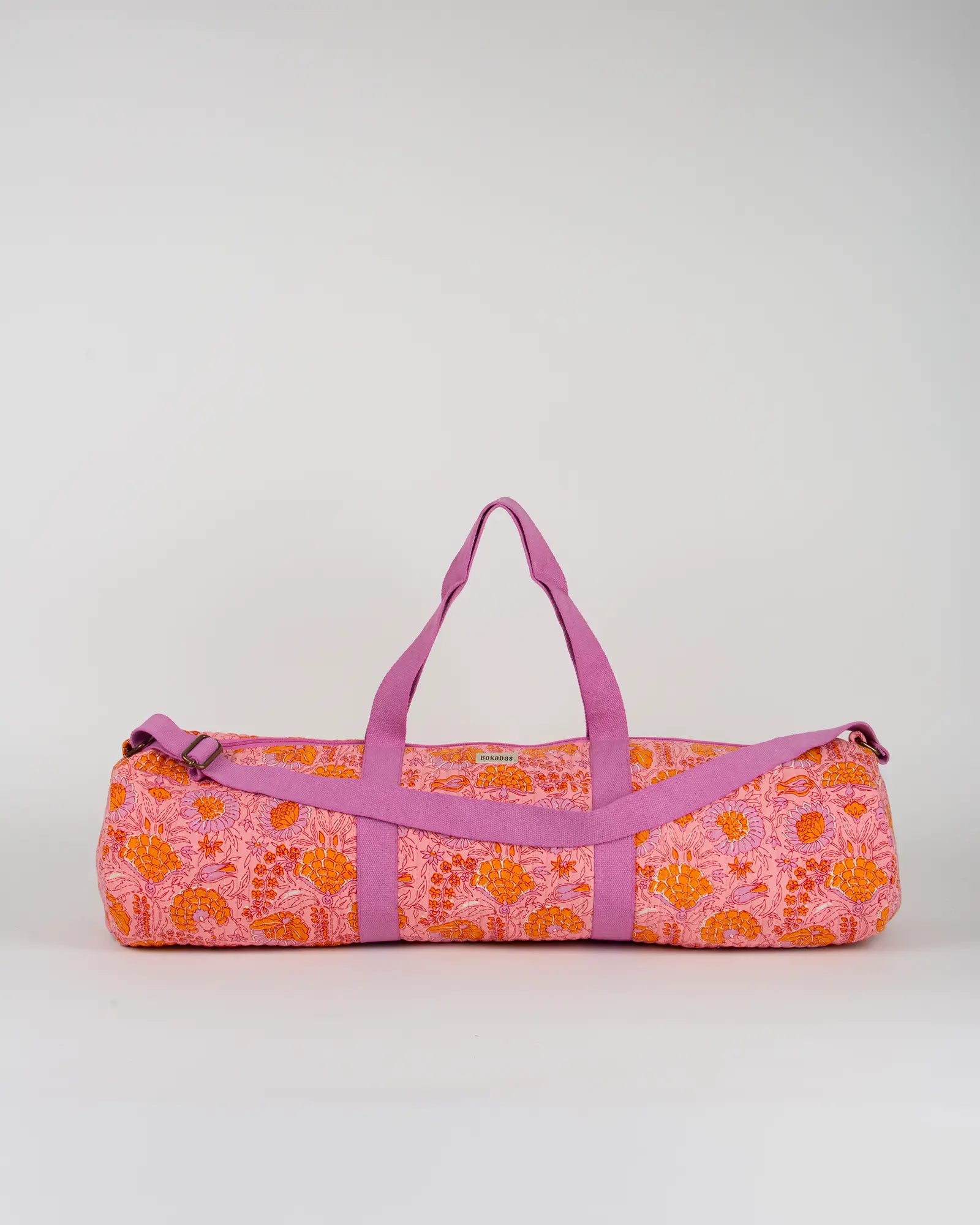 Sac de yoga en tissu matelassé Bokabas, imprimé Marie rose fleuri, vue de face