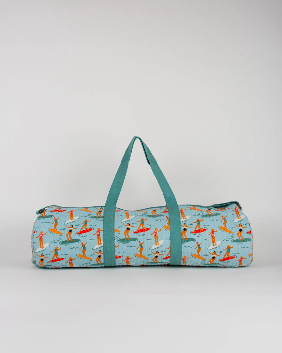 Sac de yoga en tissu matelassé Bokabas, imprimé Surf bleu, vue de dos