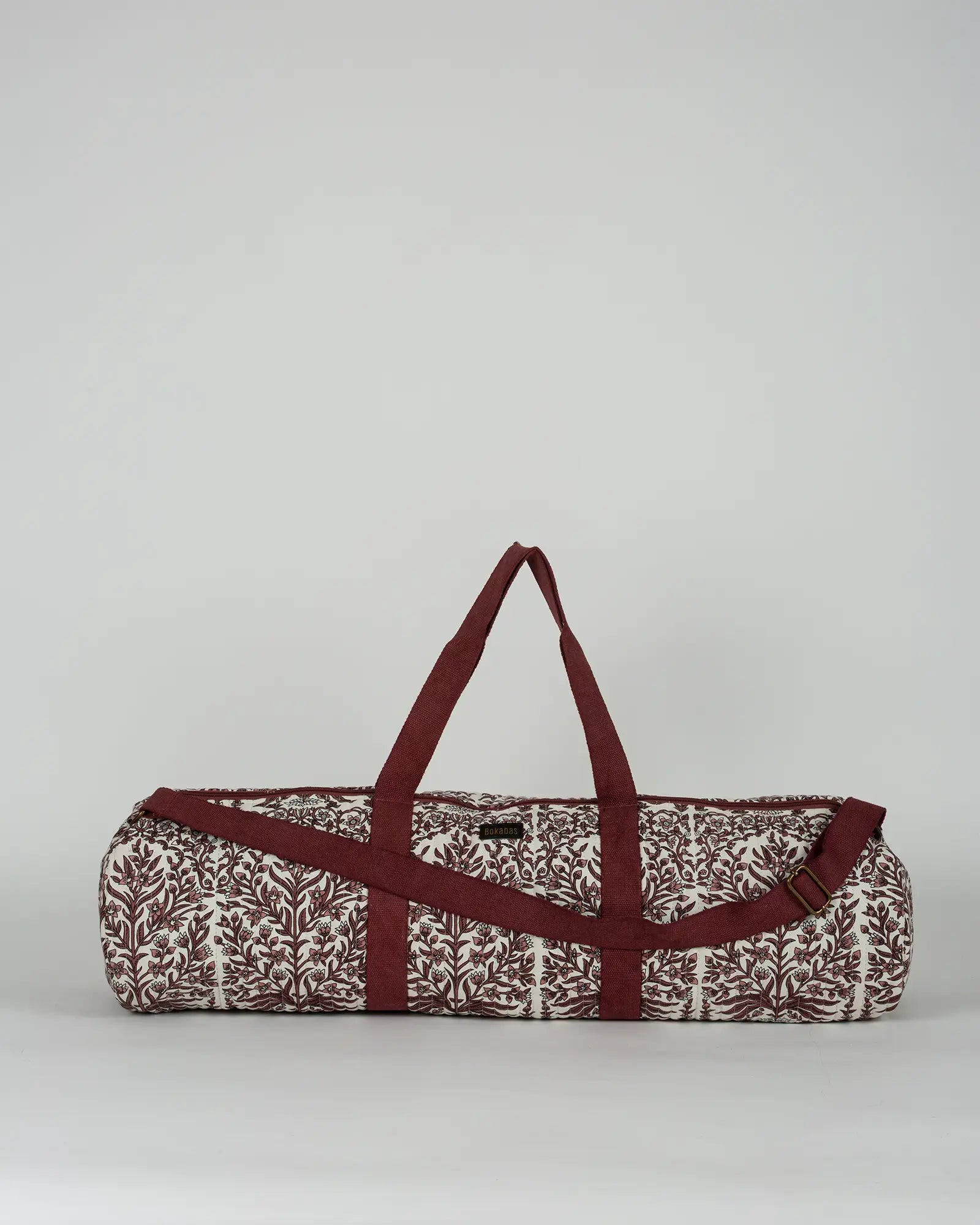 Sac de yoga en tissu matelassé Bokabas, imprimé Vale fleuri marron et blanc, vue de face