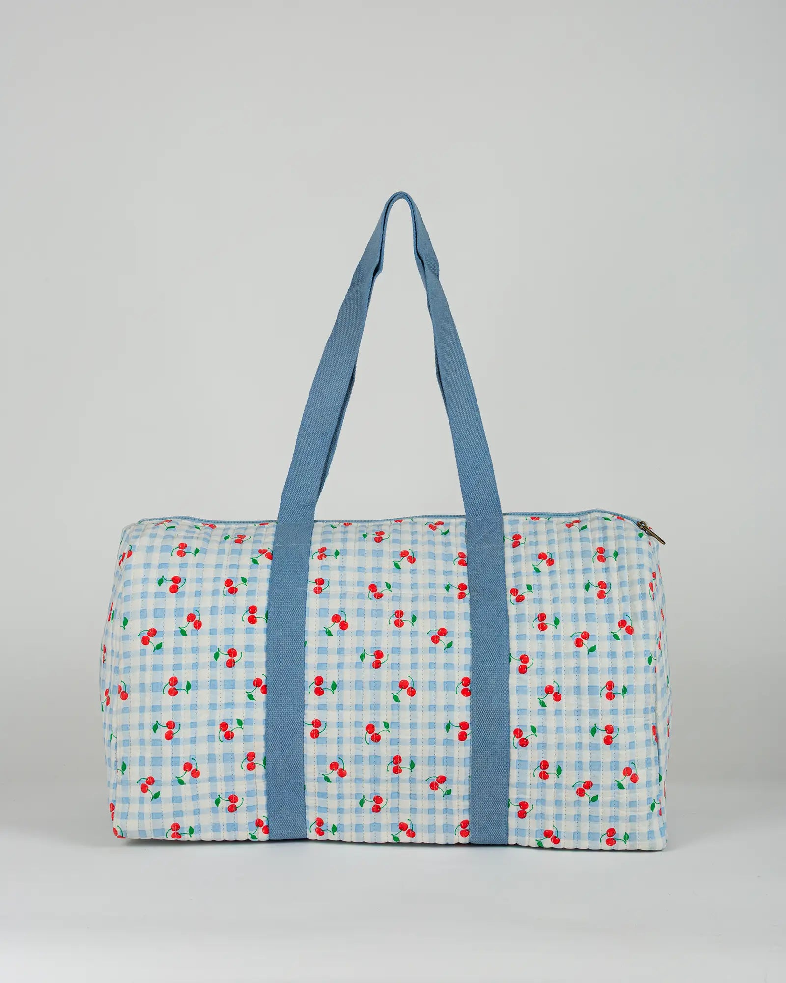 Sac week-end matelassé Bokabas, imprimé Cerise vichy bleu, vue de dos