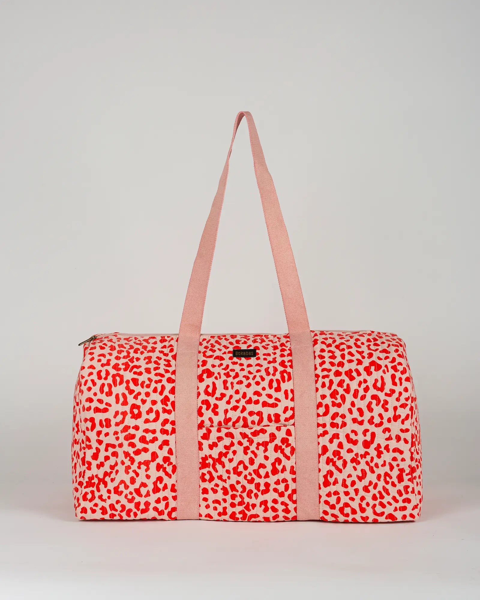 Sac week-end matelassé Bokabas, imprimé Valentine léopard rouge et rose, vue de face