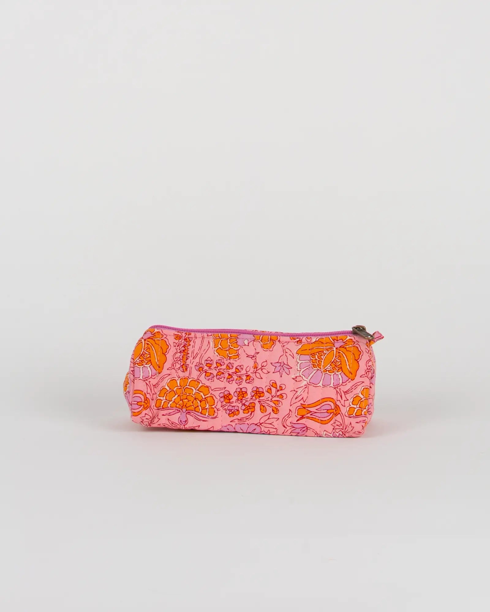 Trousse à crayons scolaire matelassée Bokabas, imprimé Marie rose fleuri, vue de dos