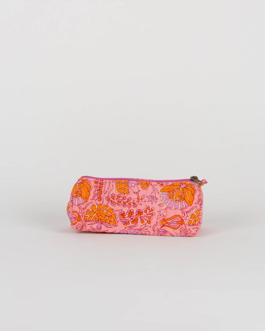 Trousse à crayons scolaire matelassée Bokabas, imprimé Marie rose fleuri, vue de dos
