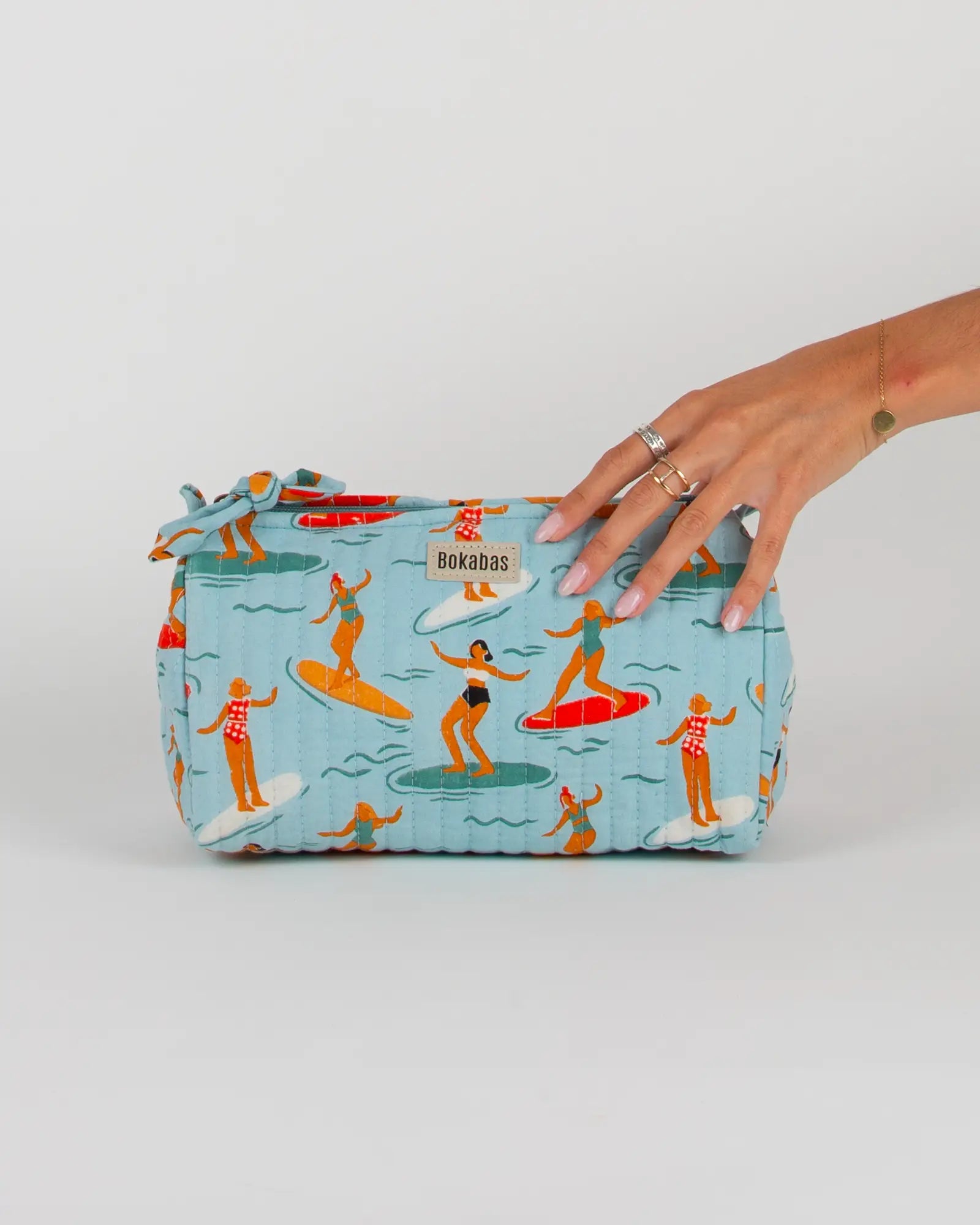 Trousse de toilette matelassée en coton Bokabas, imprimé Surf bleu, vue de face