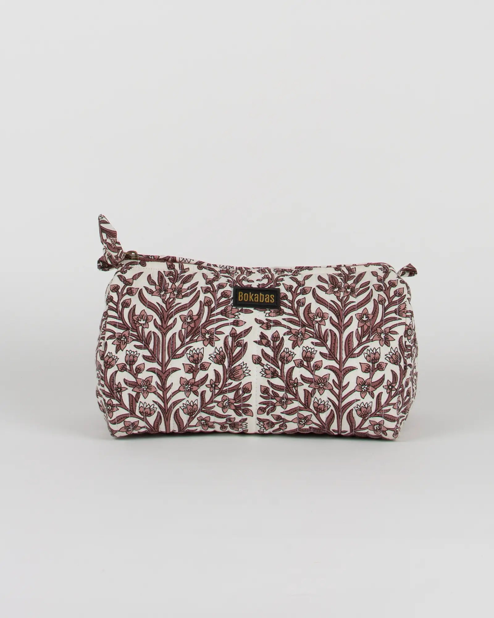 Trousse de toilette matelassée en coton Bokabas, imprimé Vale fleuri marron et blanc, vue de face