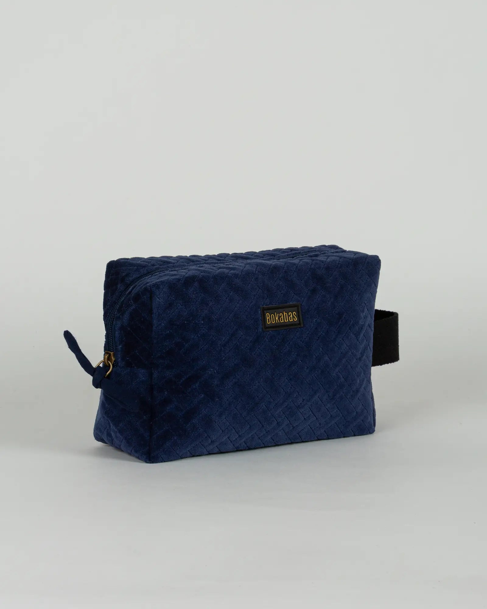 Trousse de toilette en velours côtelé Bokabas, bleu marine, vue de trois-quarts