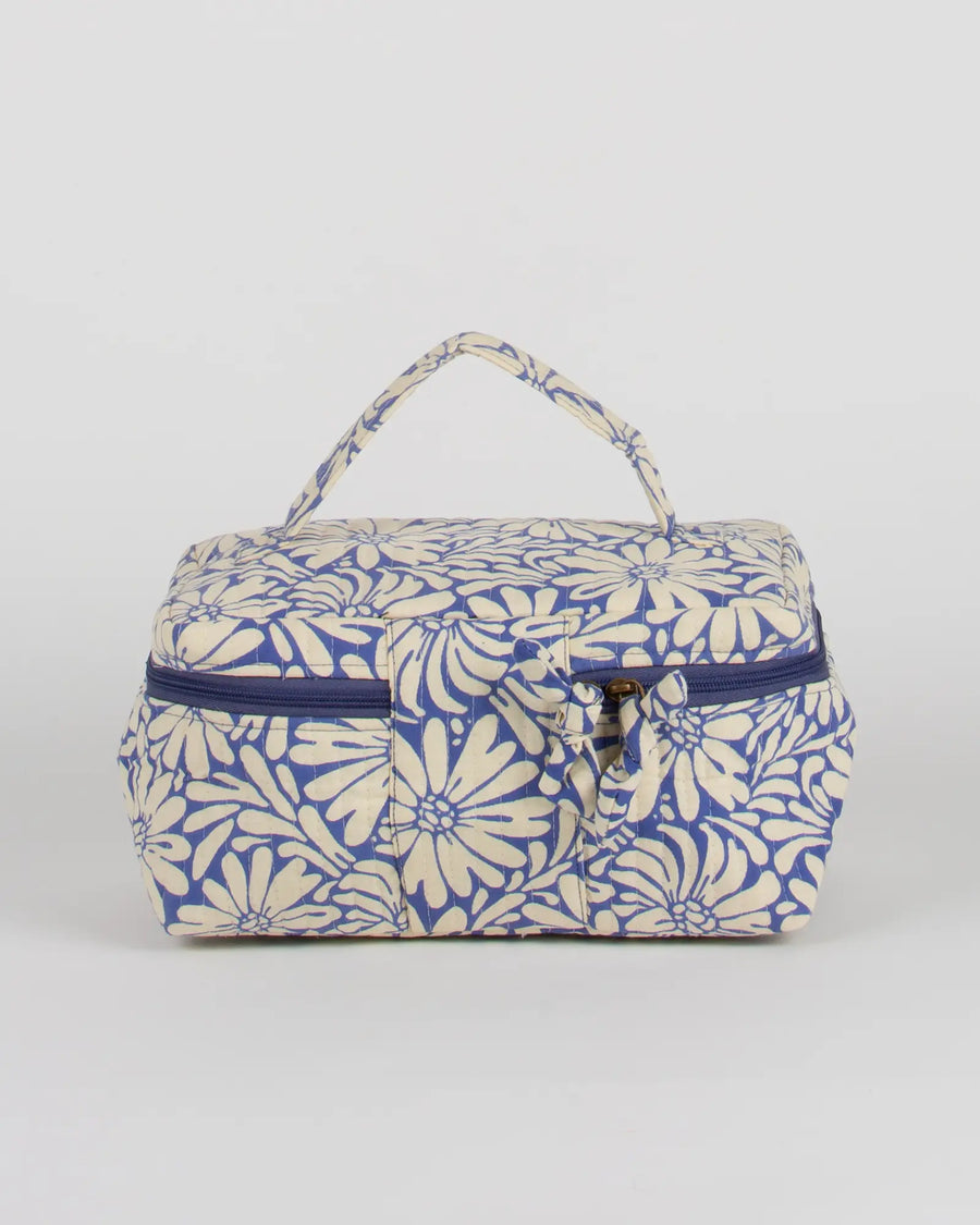 Trousse vanity maquillage matelassée Bokabas, imprimé Daisy fleuri bleu et beige, vue de dos
