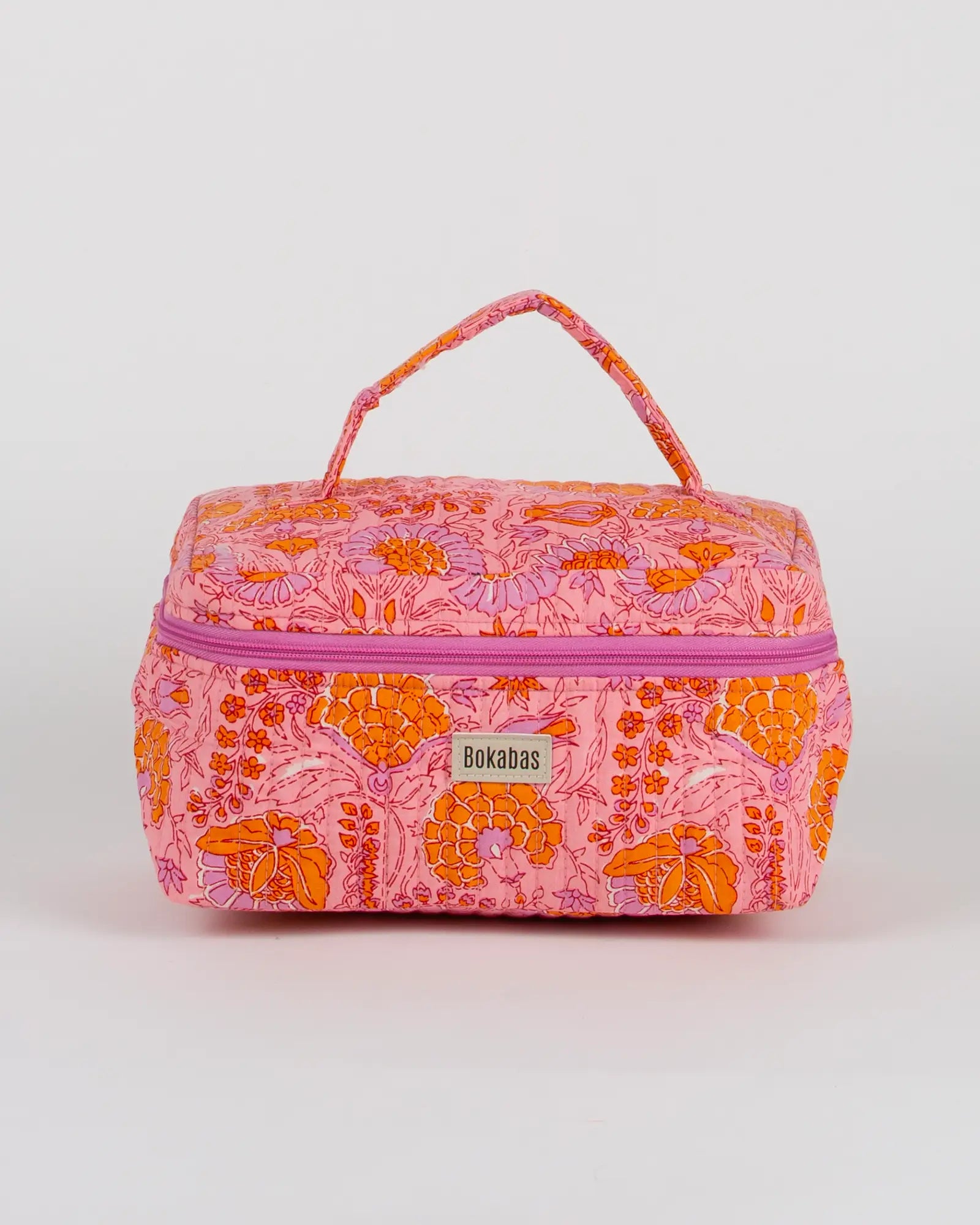Trousse vanity maquillage matelassée Bokabas, imprimé Marie rose fleuri, vue de face