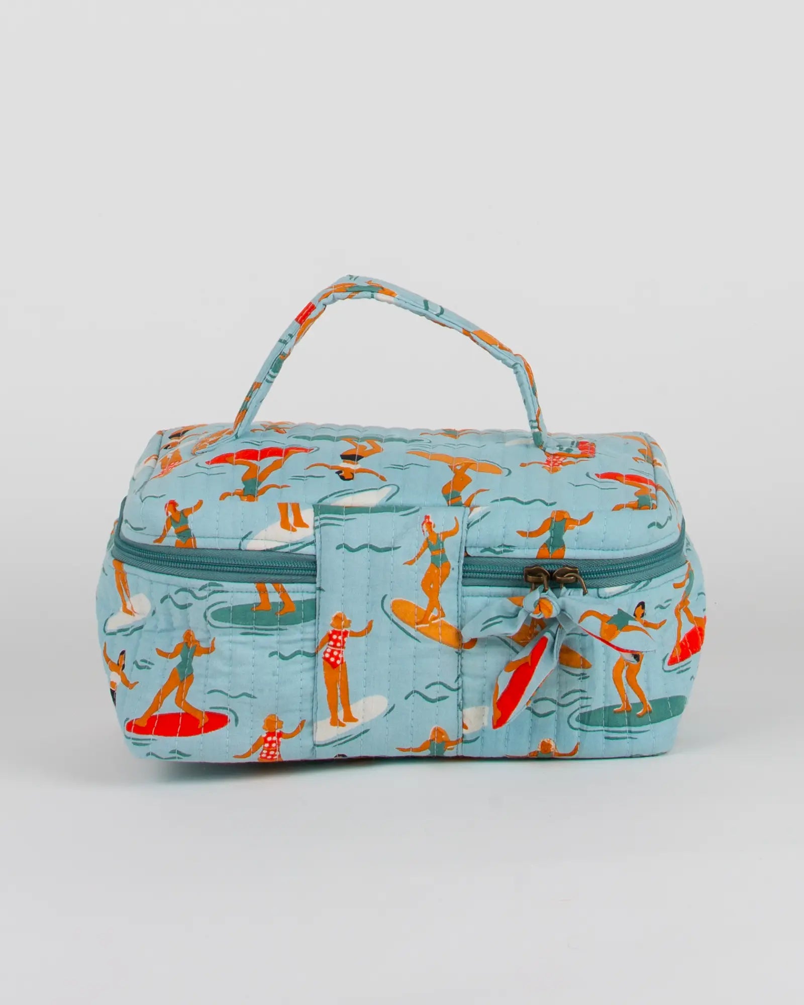 Trousse vanity maquillage matelassée Bokabas, imprimé Surf bleu, vue de dos