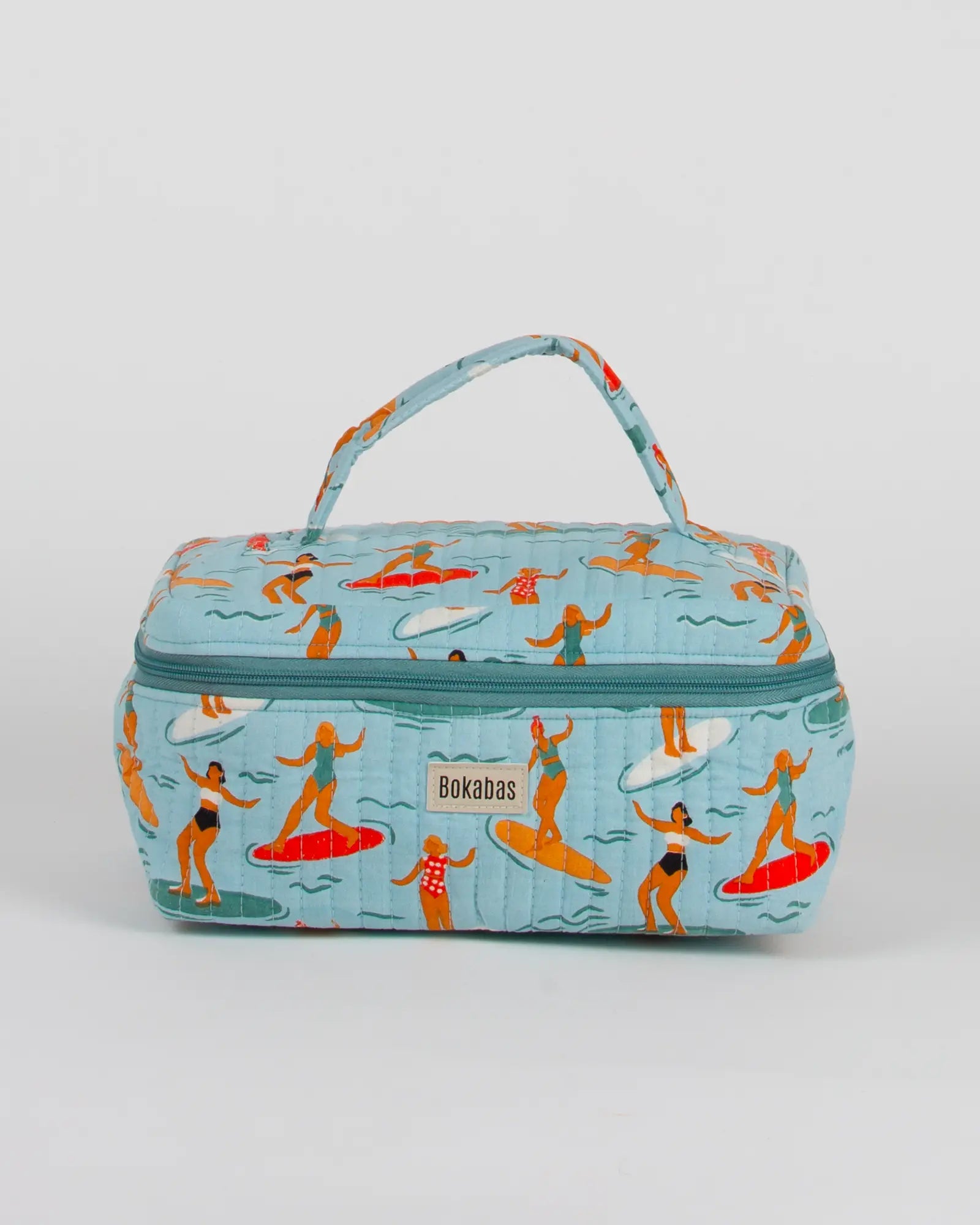 Trousse vanity maquillage matelassée Bokabas, imprimé Surf bleu, vue de face