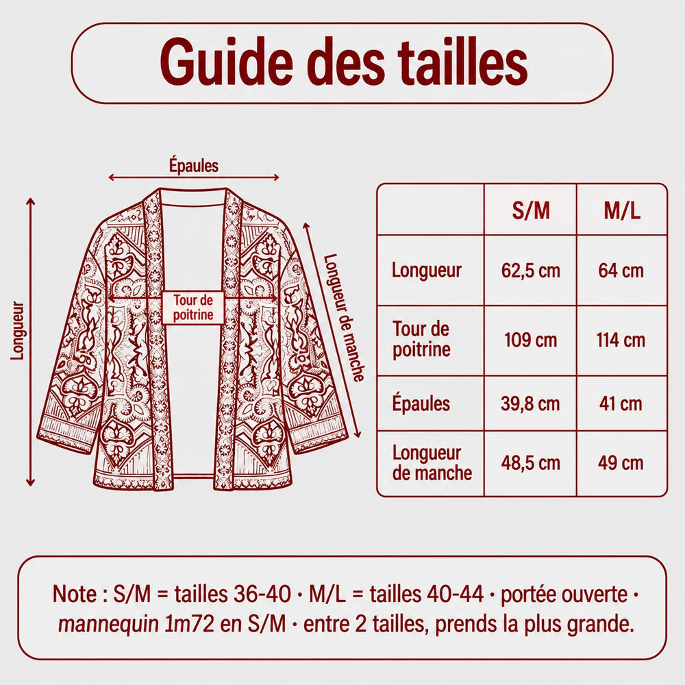 La veste kimono femme en velours brodé Marron chocolat