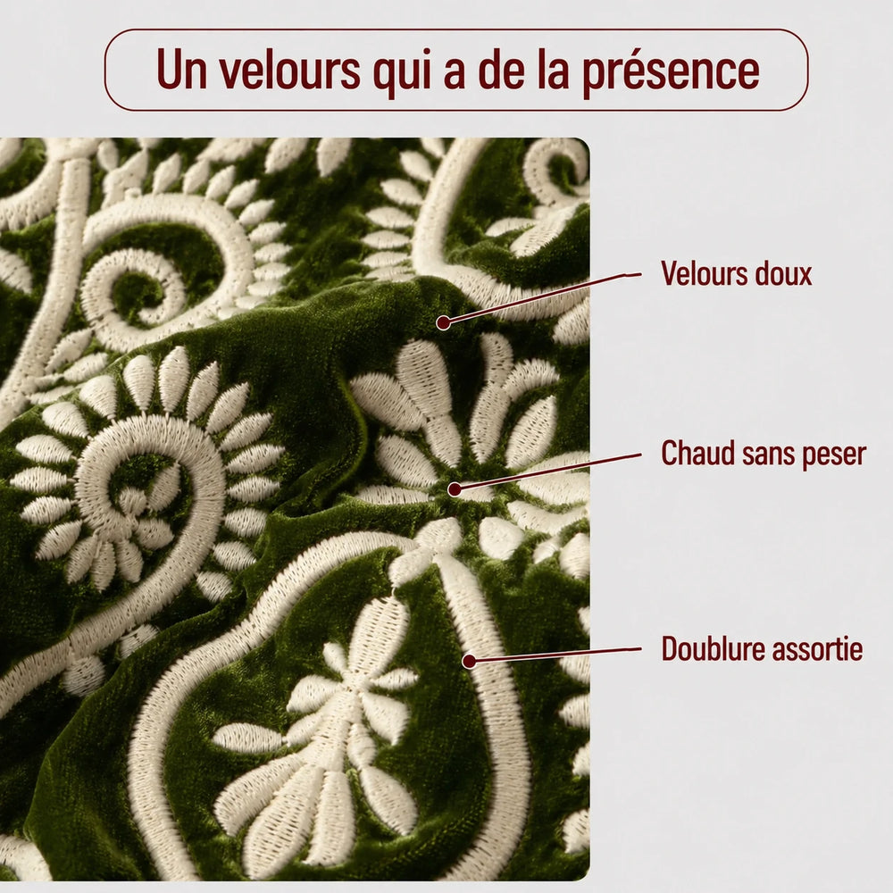La veste kimono femme en velours brodé Marron chocolat