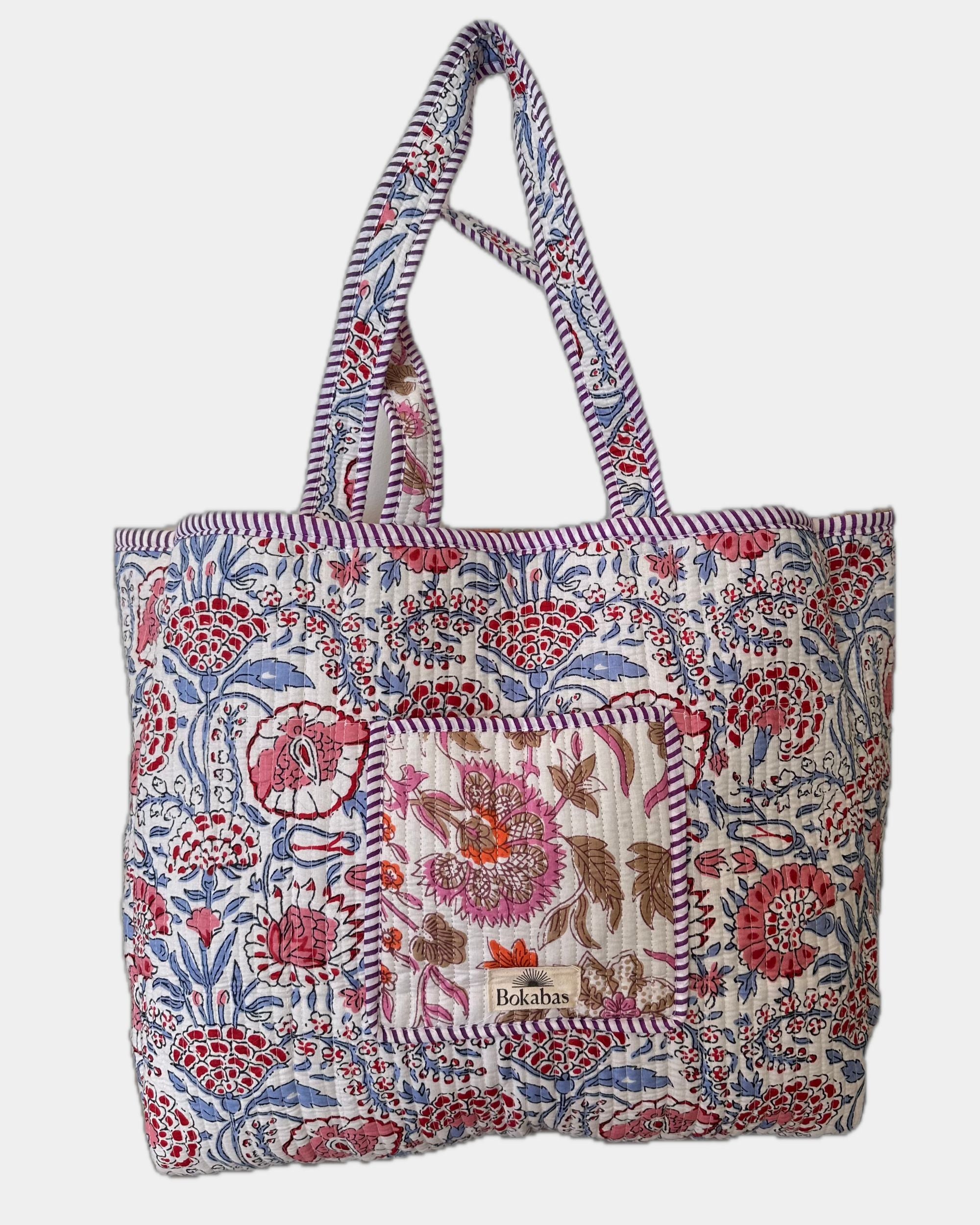 Sac cabas matelassé en coton réversible - FLEUR Rose - Image 3