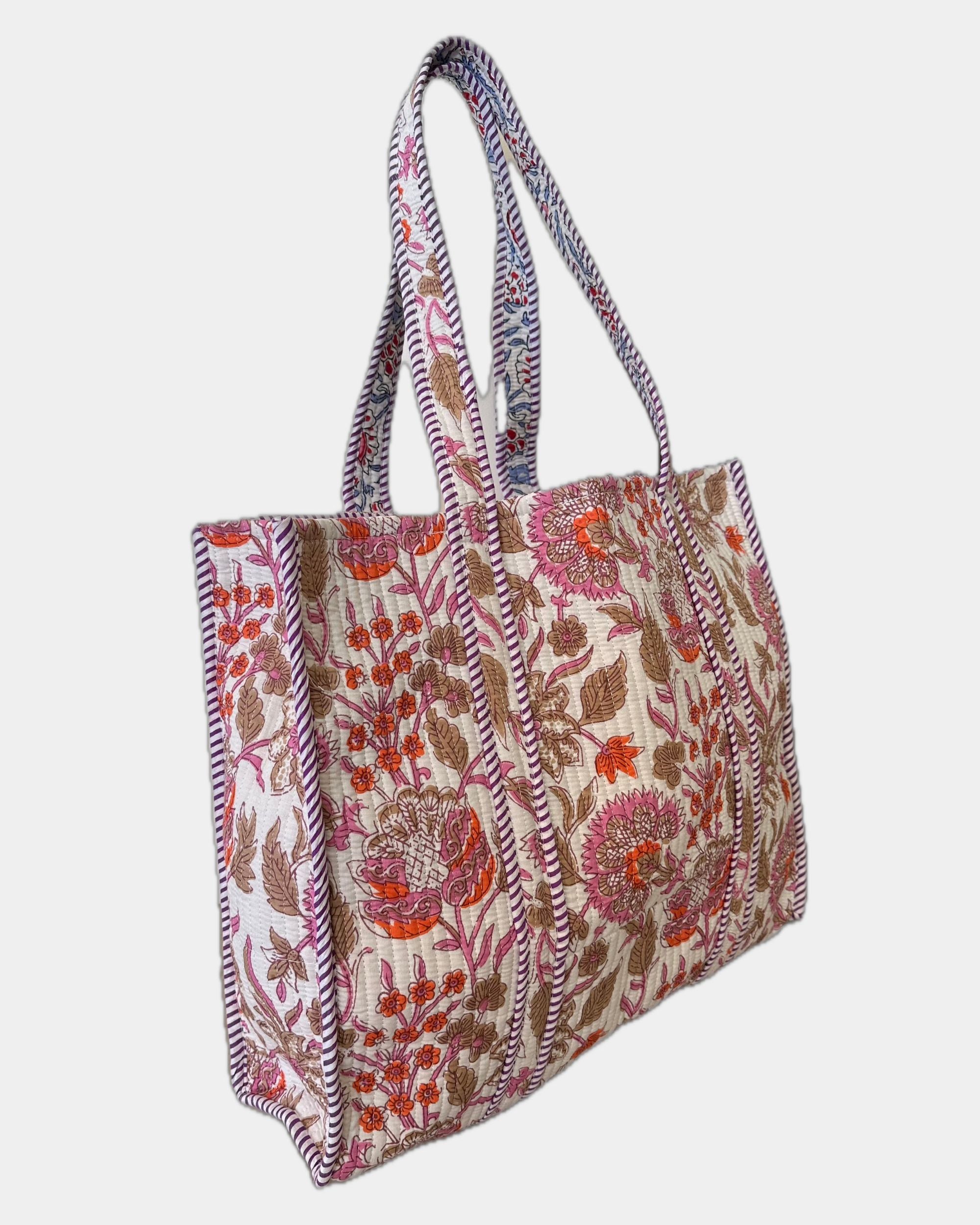 Sac cabas matelassé en coton réversible - FLEUR Rose - Image 2