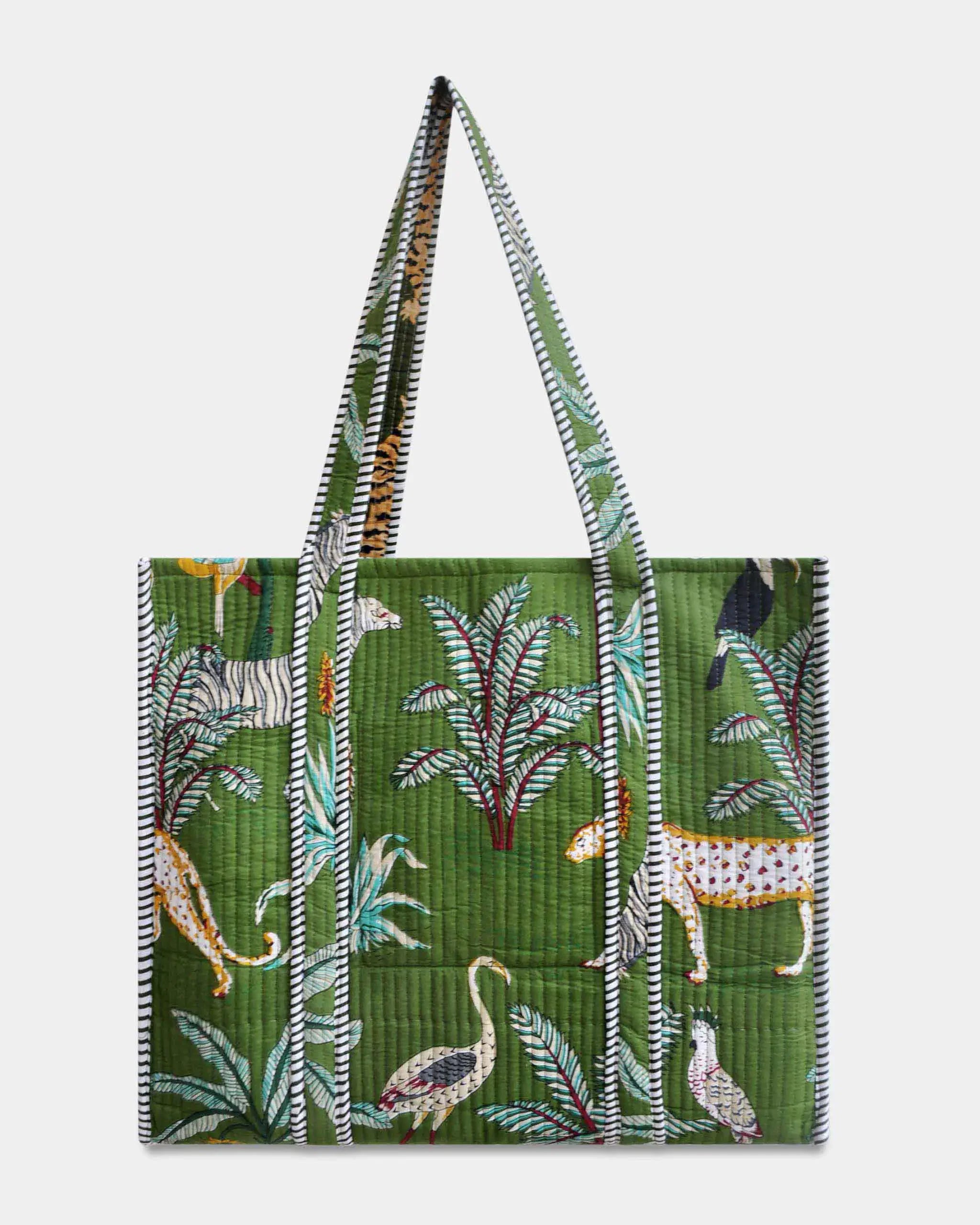 Sac cabas réversible en coton matelassé - JUNGLE Vert - Bokabas Sac (Image 1)