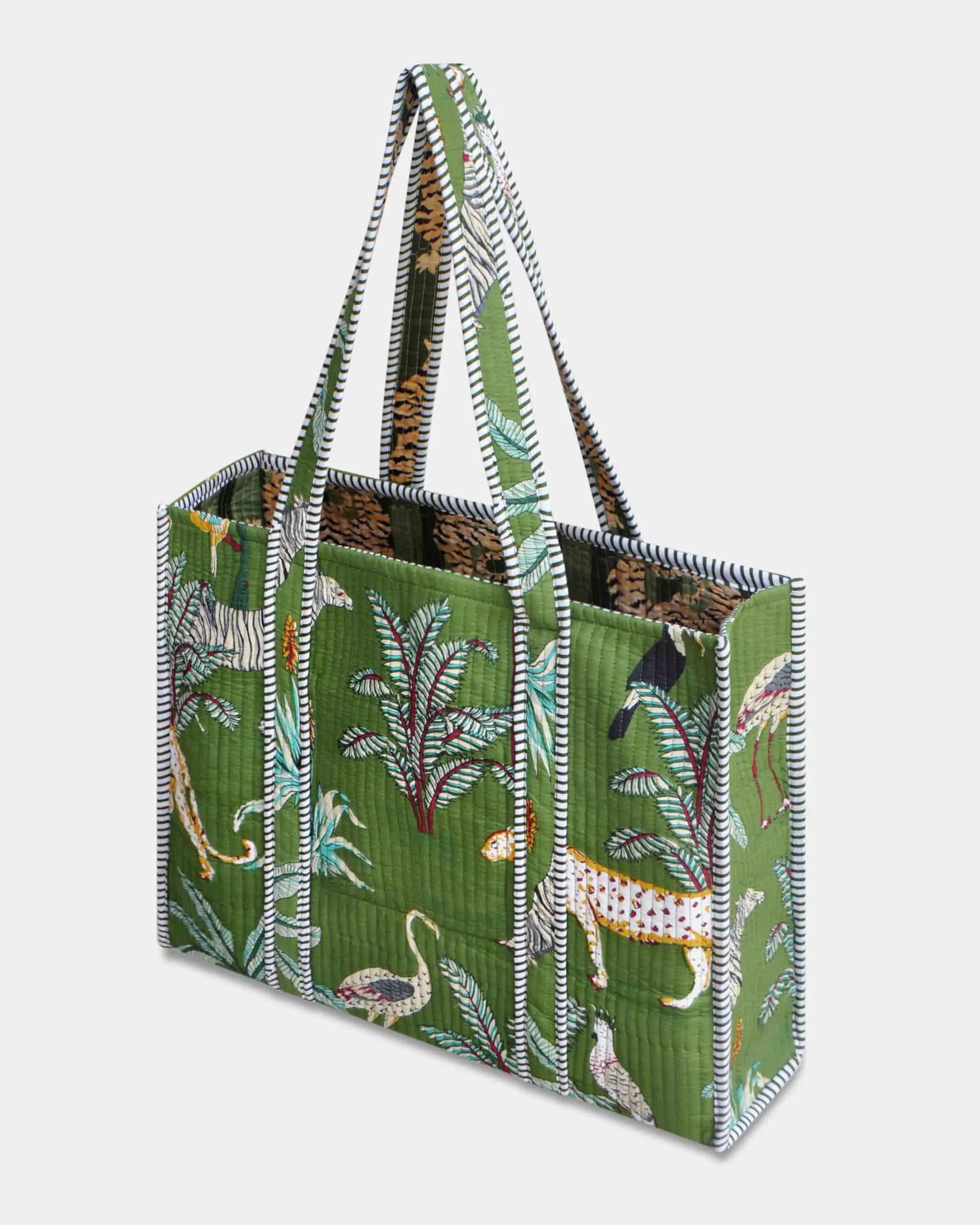 Sac cabas réversible en coton matelassé - JUNGLE Vert - Bokabas Sac (Image 2)