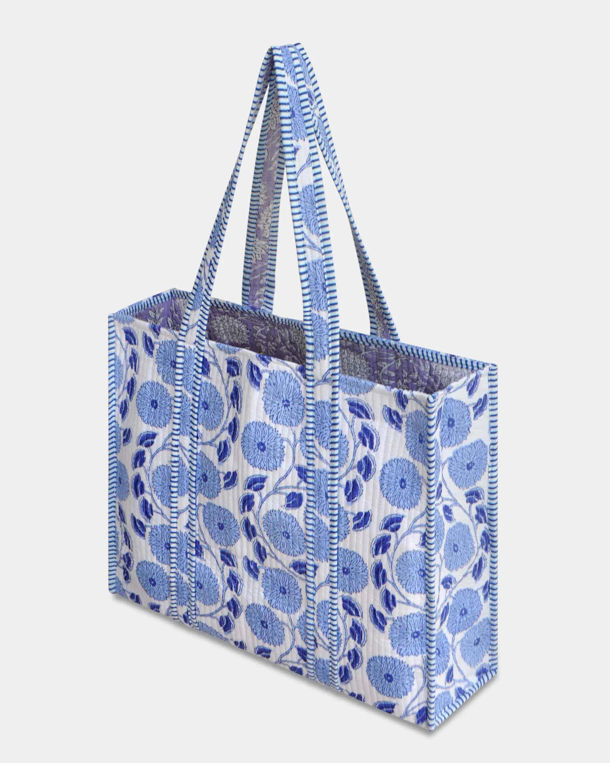 Sac cabas réversible en coton matelassé - PISSENLIT Bleu - Bokabas Sac (Image 2)