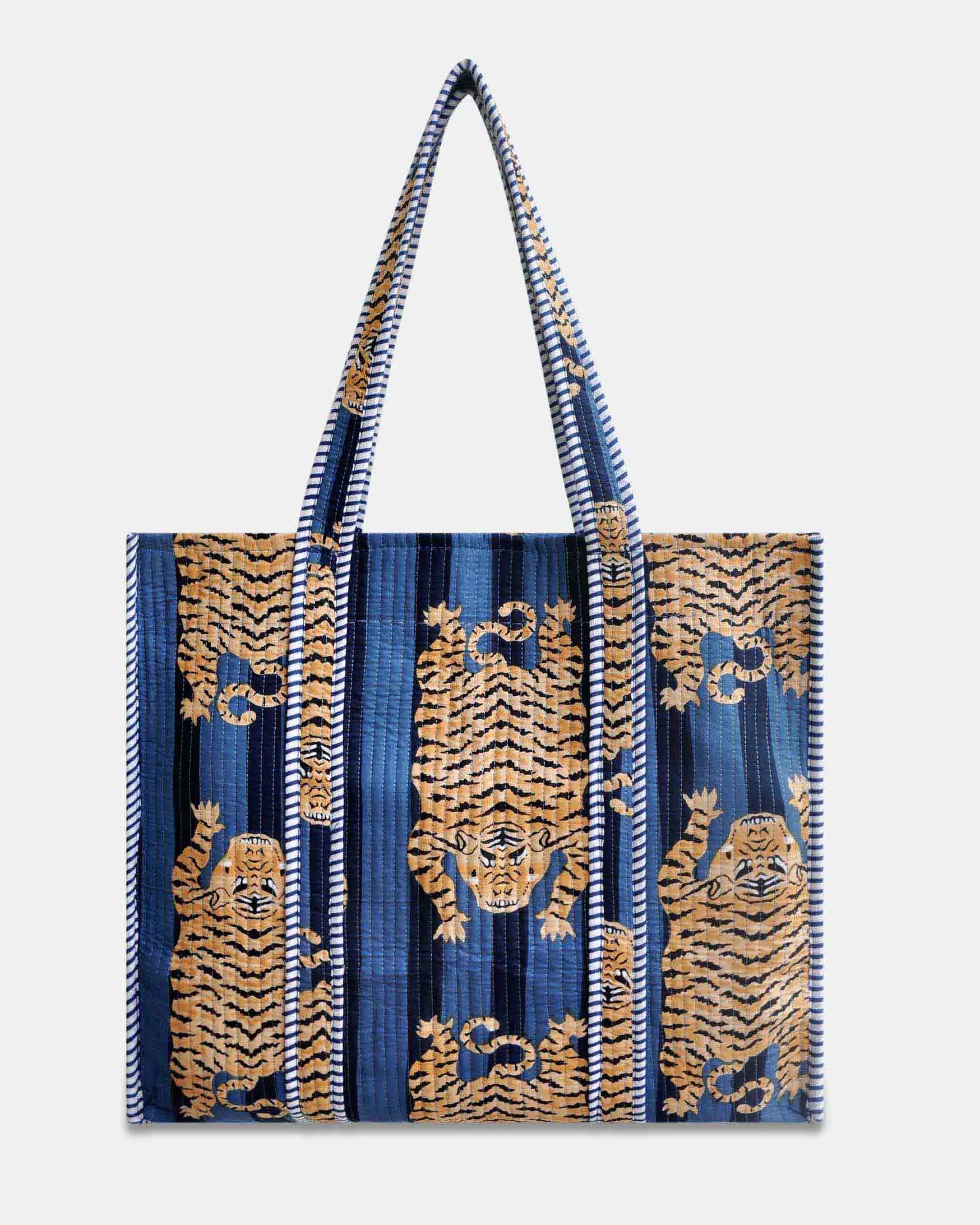 Sac cabas réversible en coton matelassé - TIGRE Bleu - Bokabas Sac (Image 1)