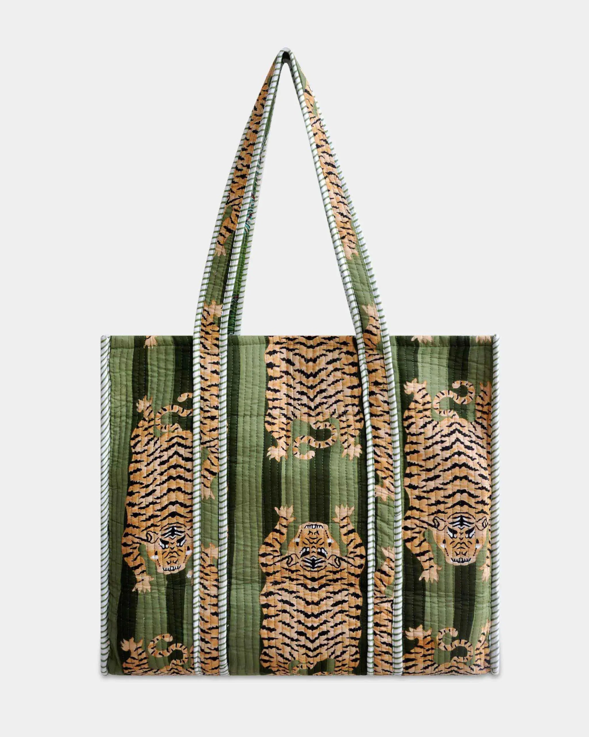 Sac cabas réversible en coton matelassé - TIGRE Vert - Bokabas Sac (Image 1)
