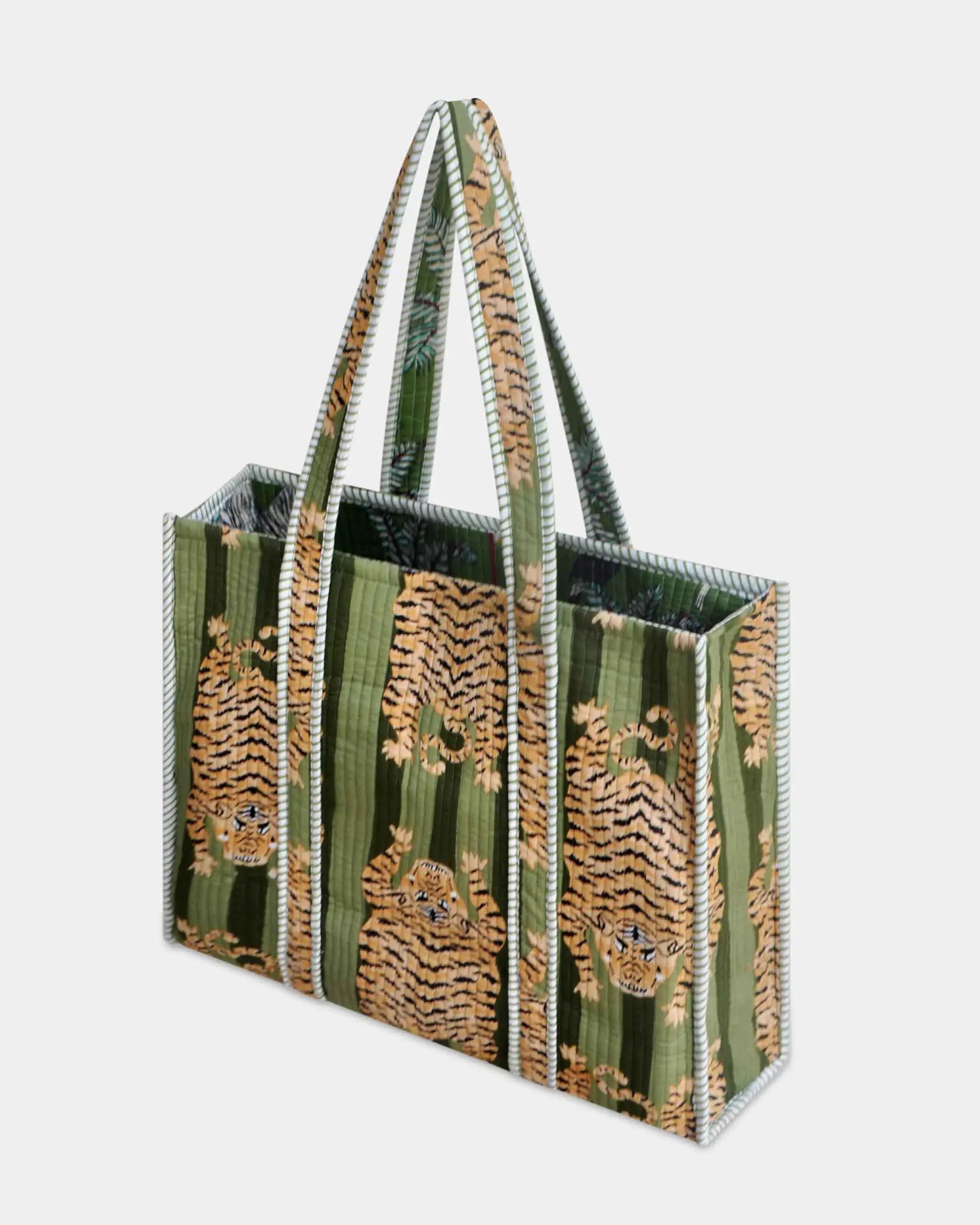 Sac cabas réversible en coton matelassé - TIGRE Vert - Bokabas Sac (Image 2)
