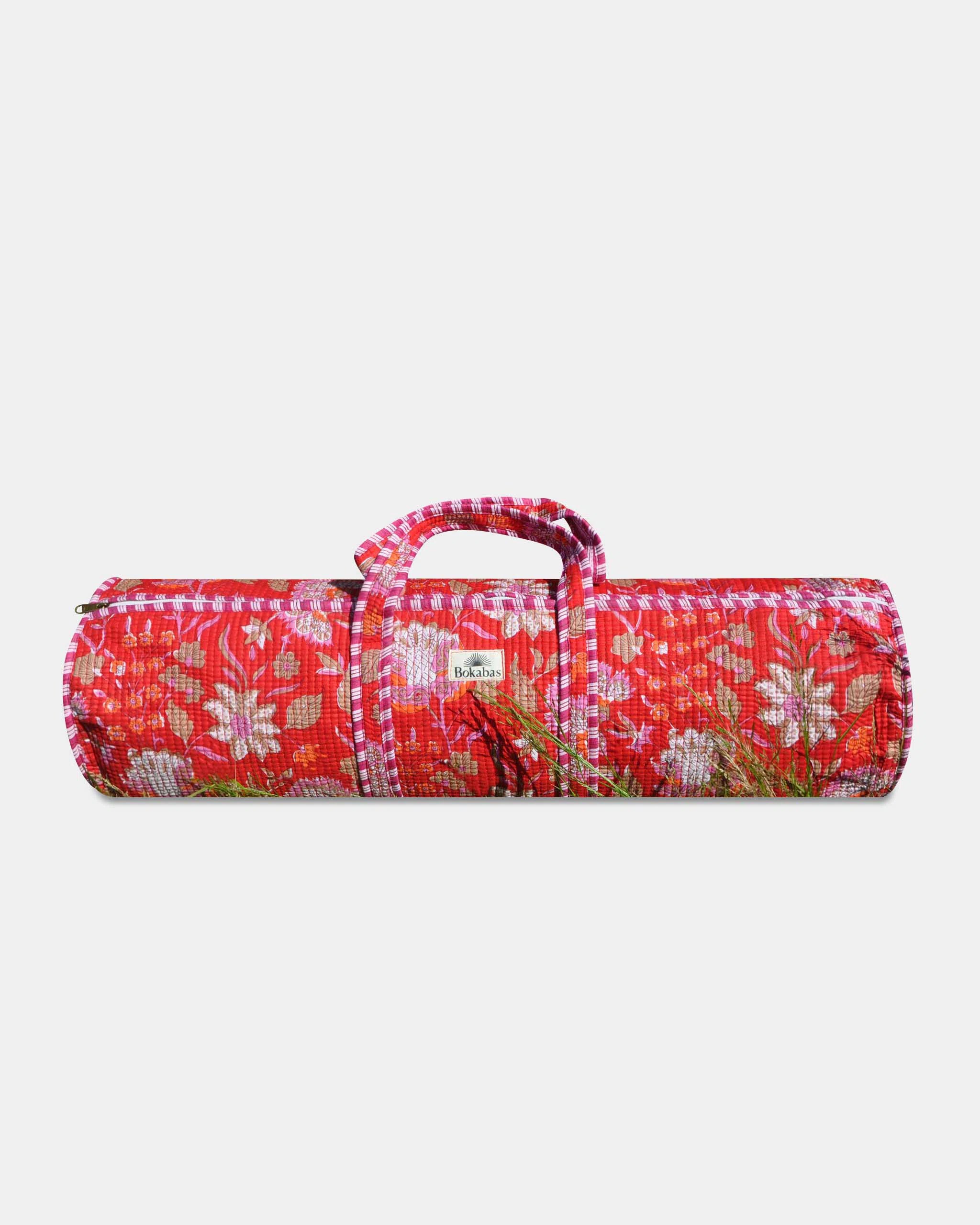 Sac de yoga en coton matelassé - FLEUR Rouge - Bokabas Sac de yoga (Image 1)