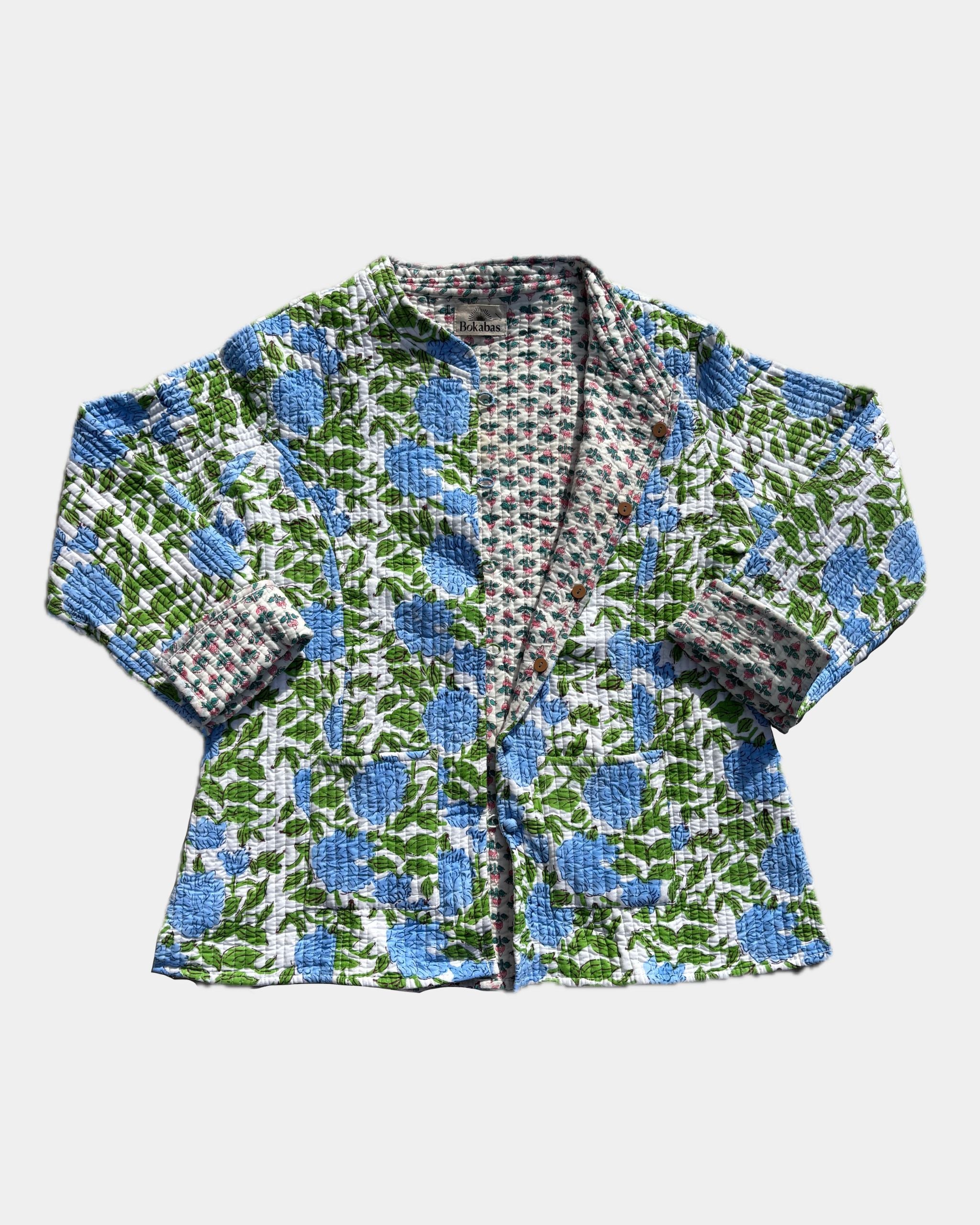 Veste avec manches réversible en coton matelassé - FLEUR Bleu - Bokabas Sac (Image 2)