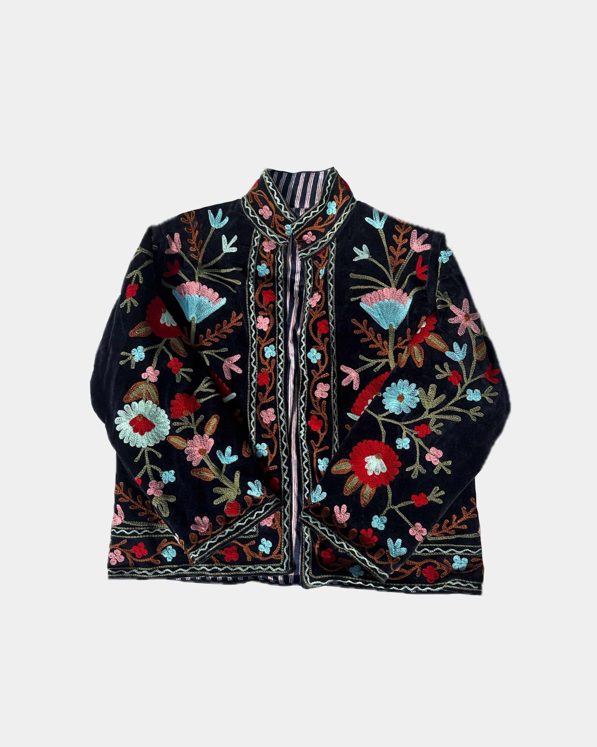 Veste en velours brodée - BLEU - Image 1