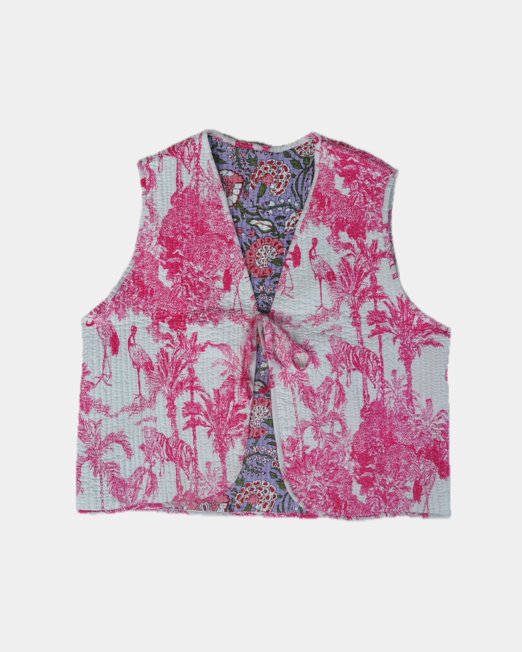 Veste sans manches réversible en coton matelassé - JOUY Rose - Bokabas Sac (Image 2)